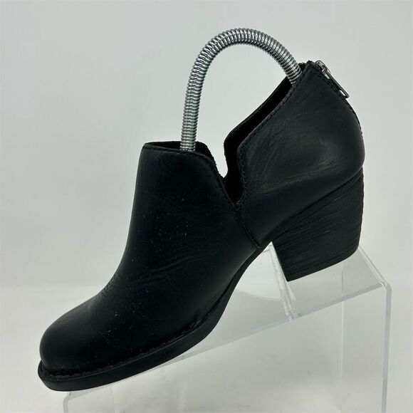 Born Antonia Black Leather Heeled Ankle Booties Size 7.5M Casual Back Zipper - Picture 4 of 14
